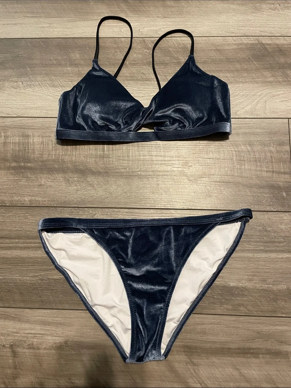 Navy Blue Velvet Bikini Set Size Medium